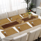 14 Pcs Quilted Velvet Table Runner Set Oblivion Golden